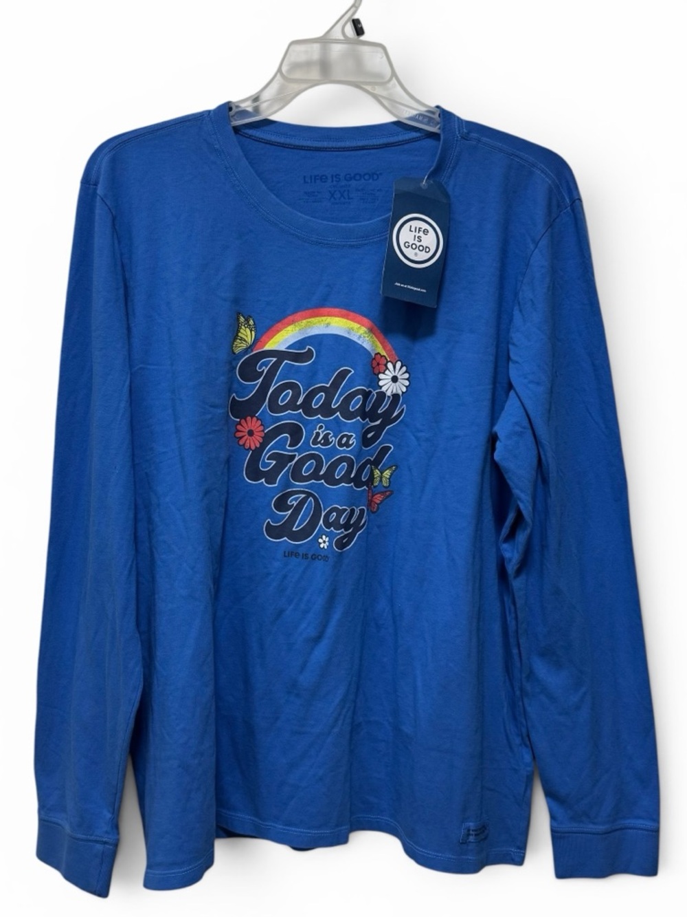 Life Is Good Women XXL Blue Cotton Long Sleeve Graphic T-Shirt Today is good day